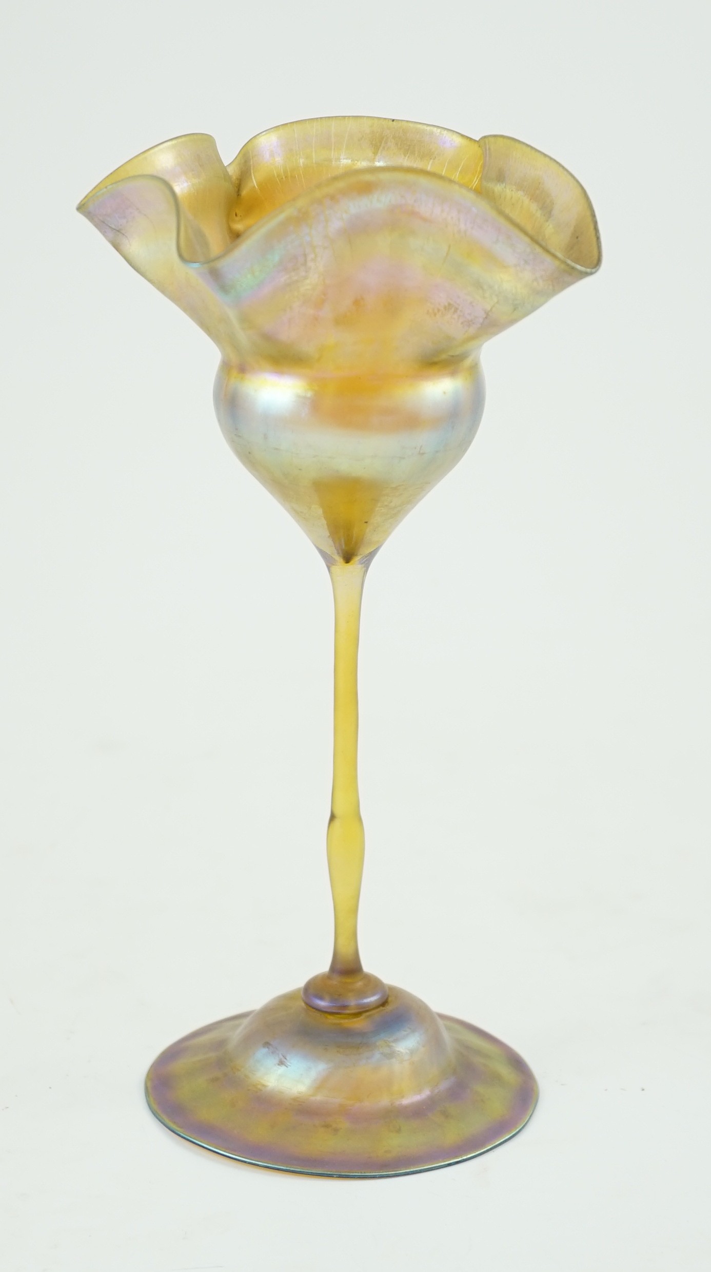 Tiffany Studios, New York. A 'Favrile' glass flowerform vase, etched makers mark L.C.T. (Louis Comfort Tiffany), pattern Y1959, c.1907, 26cm high